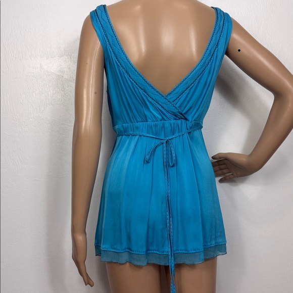 Elie Tahari Blue Silk Feel Plunge Babydoll Tunic Sleeveless Size M - Picture 3 of 7